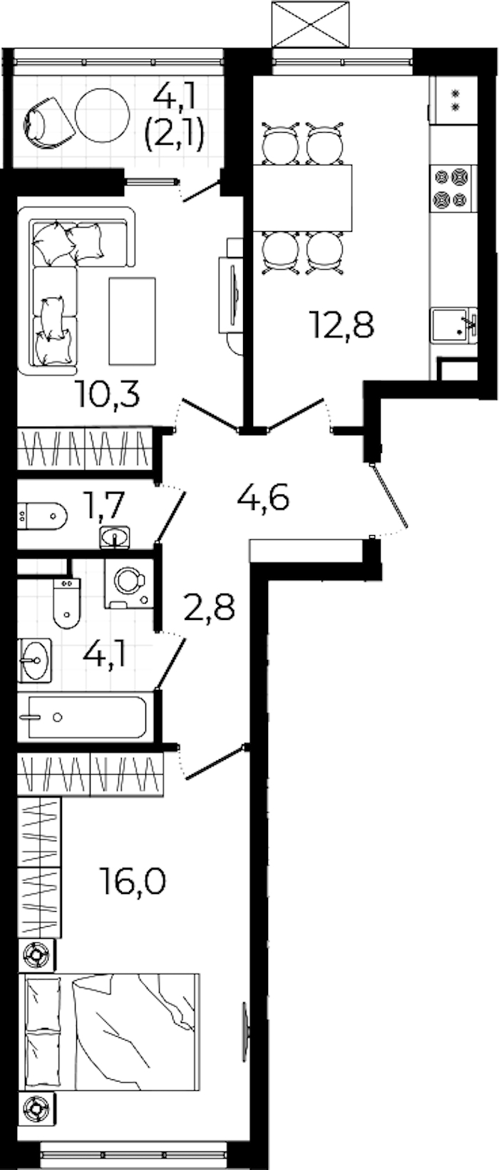 2-комнатная квартира 54.4 м², 6/12 эт., ЖК «А101 Всеволожск»